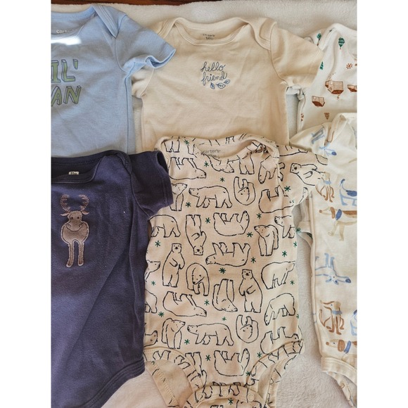 Carters Baby Boy 12M Bodysuit Lot 7pc AC/DC Polar Bear Camping Dogs Lil Man 12M - Picture 4 of 6